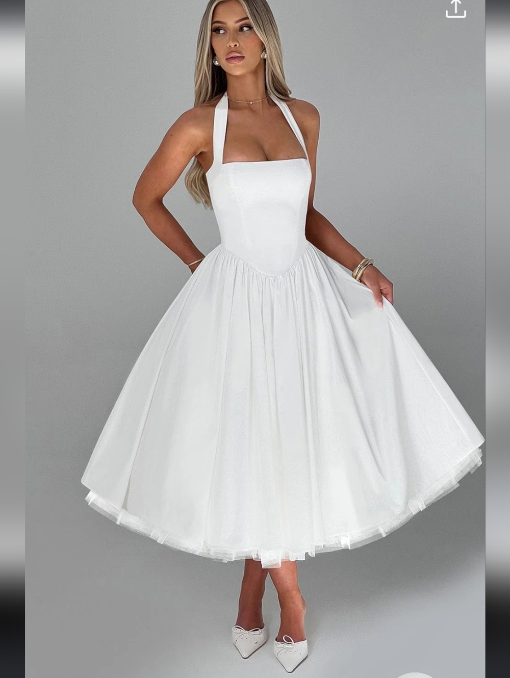 White Halter Midi Dress - Elegant Women’s Summer Dress - Picture 7 of 8